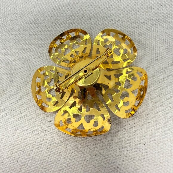 Vintage Flower Brooch Gold-Tone 3D Retro‎ Mid-Century Classic Old Money - Picture 4 of 6
